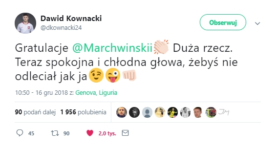 Wpis Kownackiego po golu 16-letniego piłkarza Lecha... :D